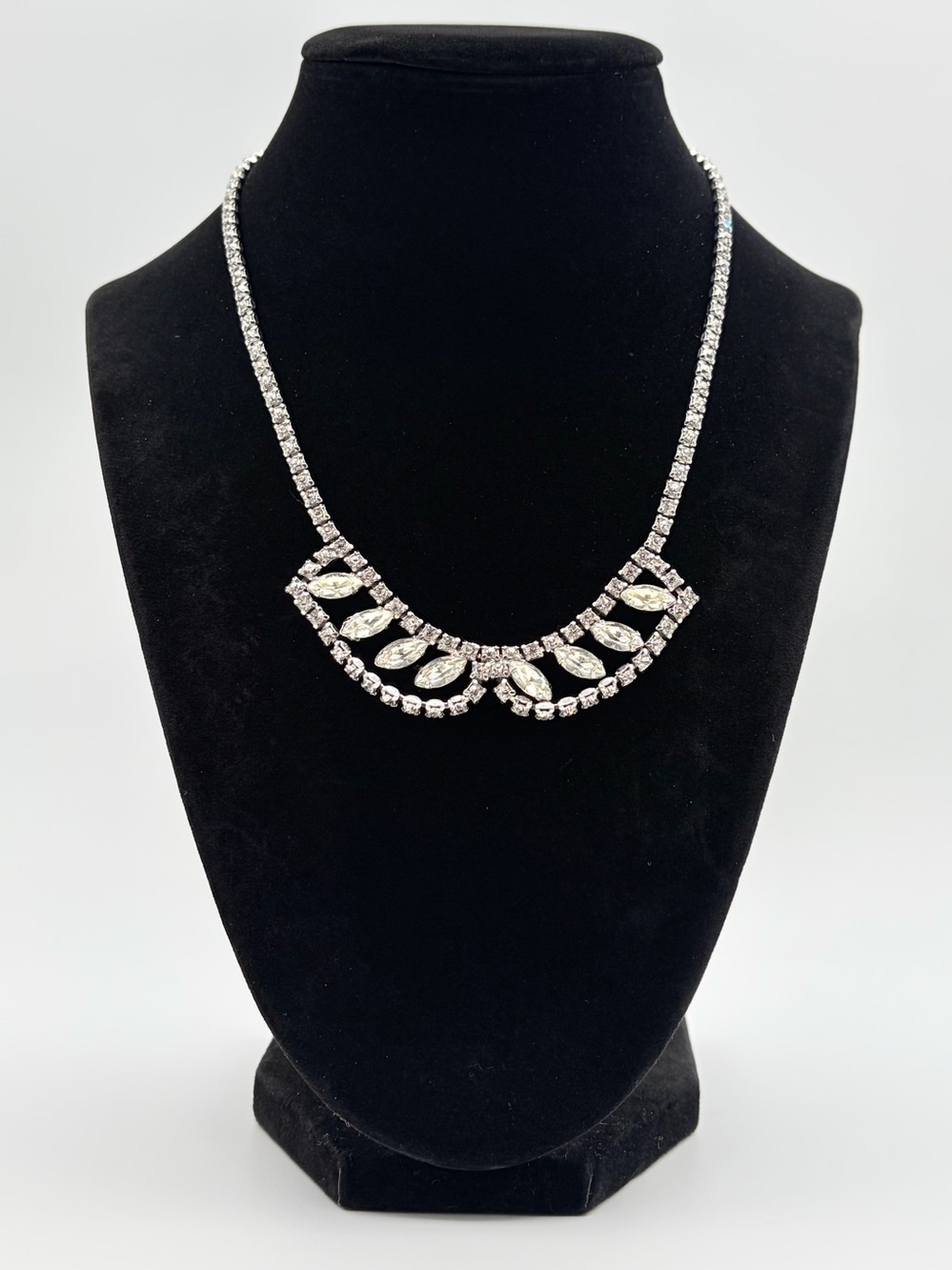Coro Rhinestone Necklace Clear & Marquis Crystal Silver Tone